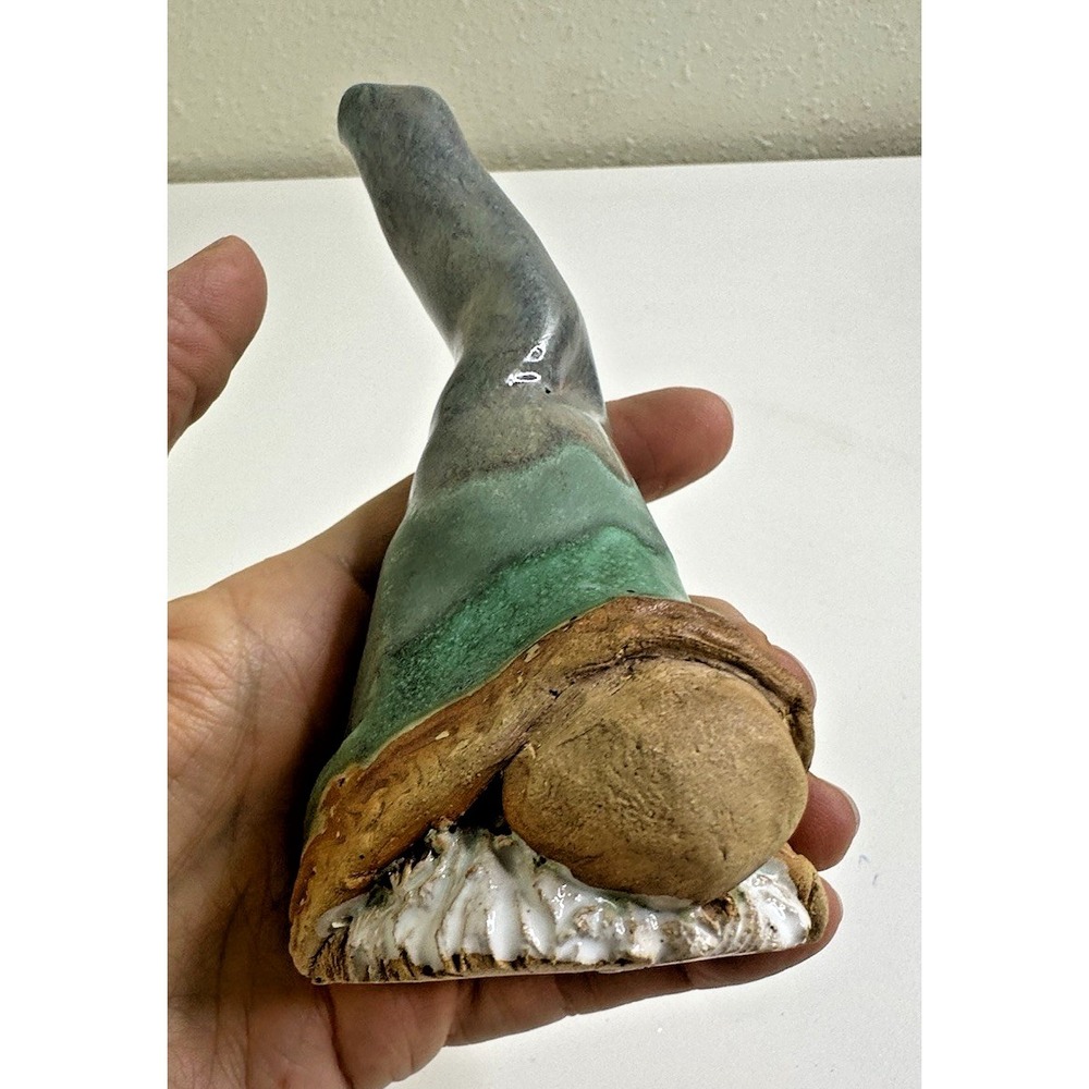 CW Gnome Pottery Teal Blue Glazed Signed Tabletop 5 in tall Handmade